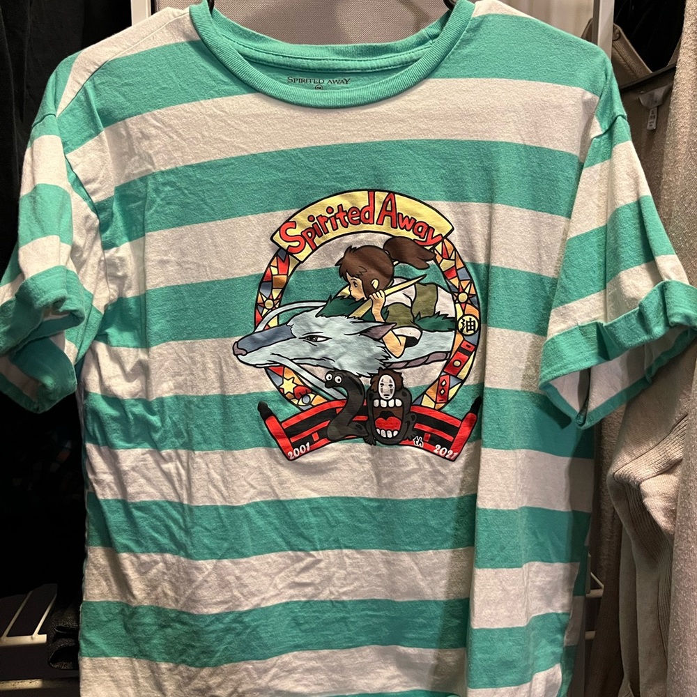 Studio Ghibli Spirited Away Haku & Chihiro Teal and White Stripe T-shirt